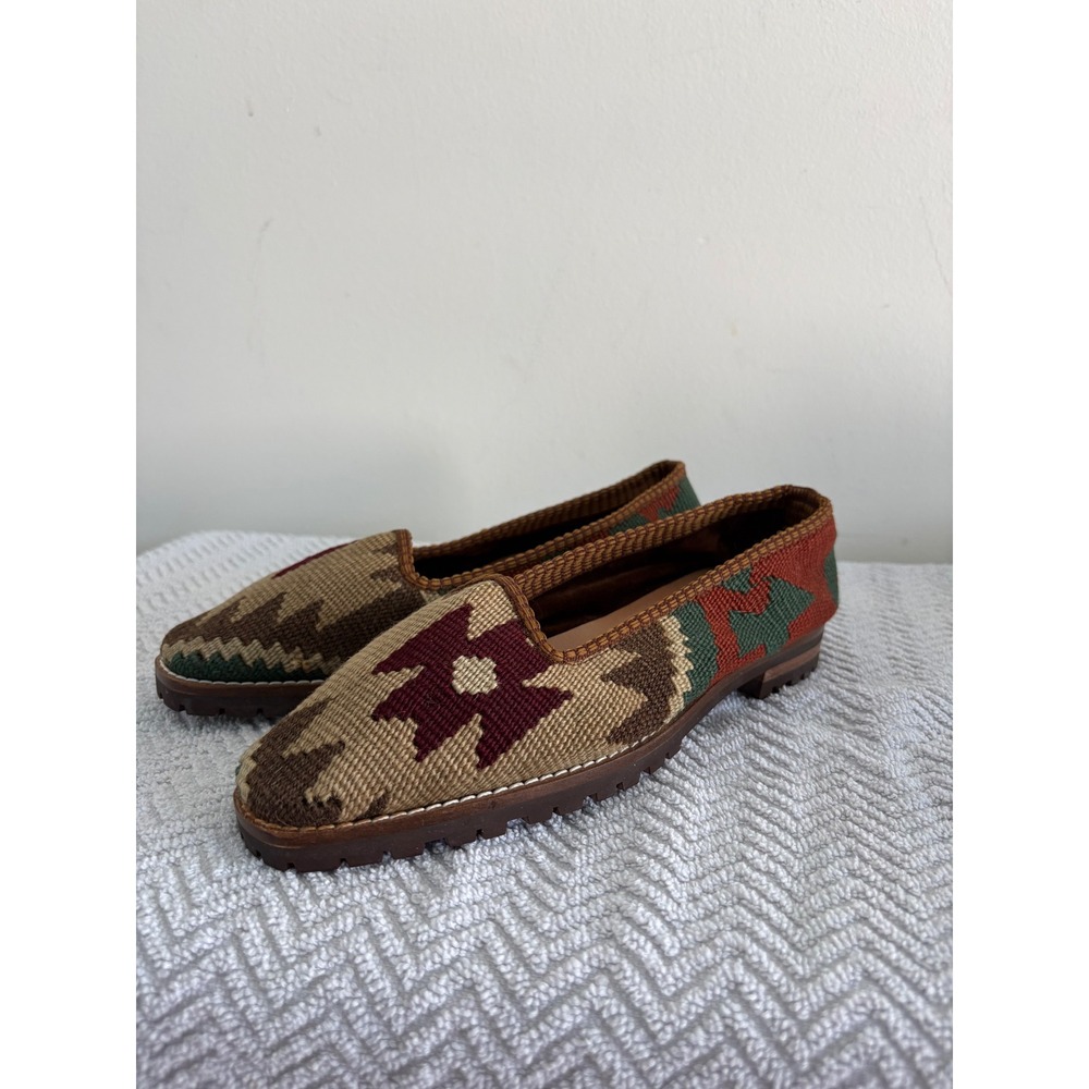 Handmade Kilim Loafers Southwestern Geometric Tapestry Lug Sole Flats Size 6